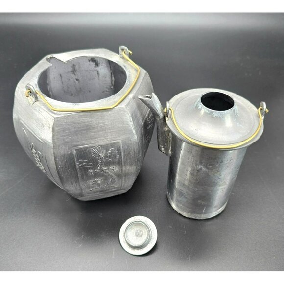 Chinese Silver Pewter Teapot With Turtle Lid & Decorative Embossed Panels JE407 - Picture 8 of 12